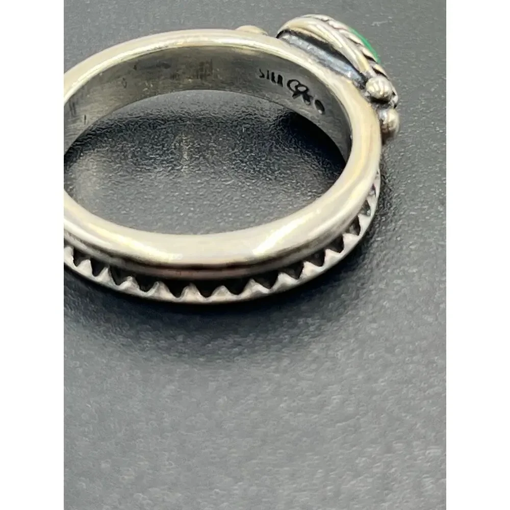 CAROLYN POLLACK‎ 925 Silver Vintage Tear Drop Malachite Band Ring Sz 7.5